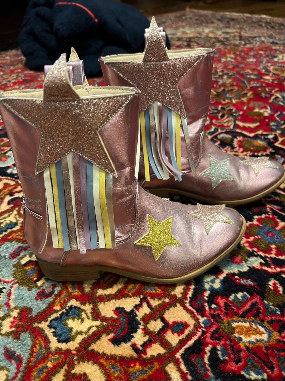Pink Metallic Star Fringe Cowboy Boots